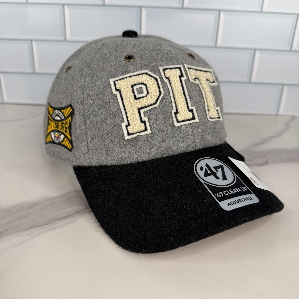 Pittsburgh Steelers Hat Cap Strap Back Mens One Size NFL Chenille Wool Blend 47